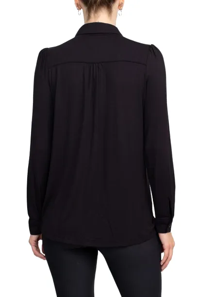 T Tahari Collar Neck Cuff Long Sleeves Button Detail ITY Blouse