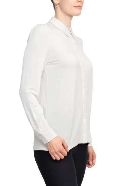 T Tahari Collar Neck Cuff Long Sleeves Button Detail ITY Blouse