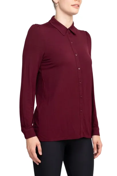 T Tahari Collar Neck Cuff Long Sleeves Button Detail ITY Blouse