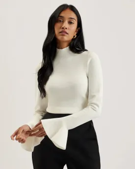 Ted Baker Laynha High Neck Knitted Frill Sleeve Top | Ivory