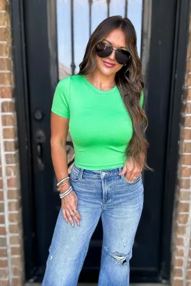 Ultra-stretch Modern Green Seamless Crew-neck Crop Top