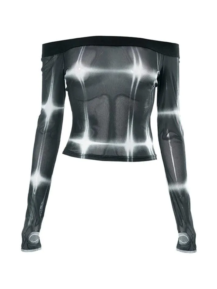 Uniwim 3D Print See Through Mesh Long Sleeve Tee