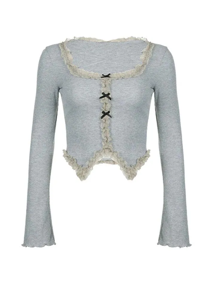 Uniwim ootd Square Neck Crossover Lace Trim Long Sleeve Knit