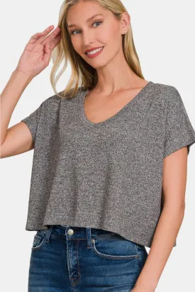 V-Neck Short Sleeve Cropped T-Shirt