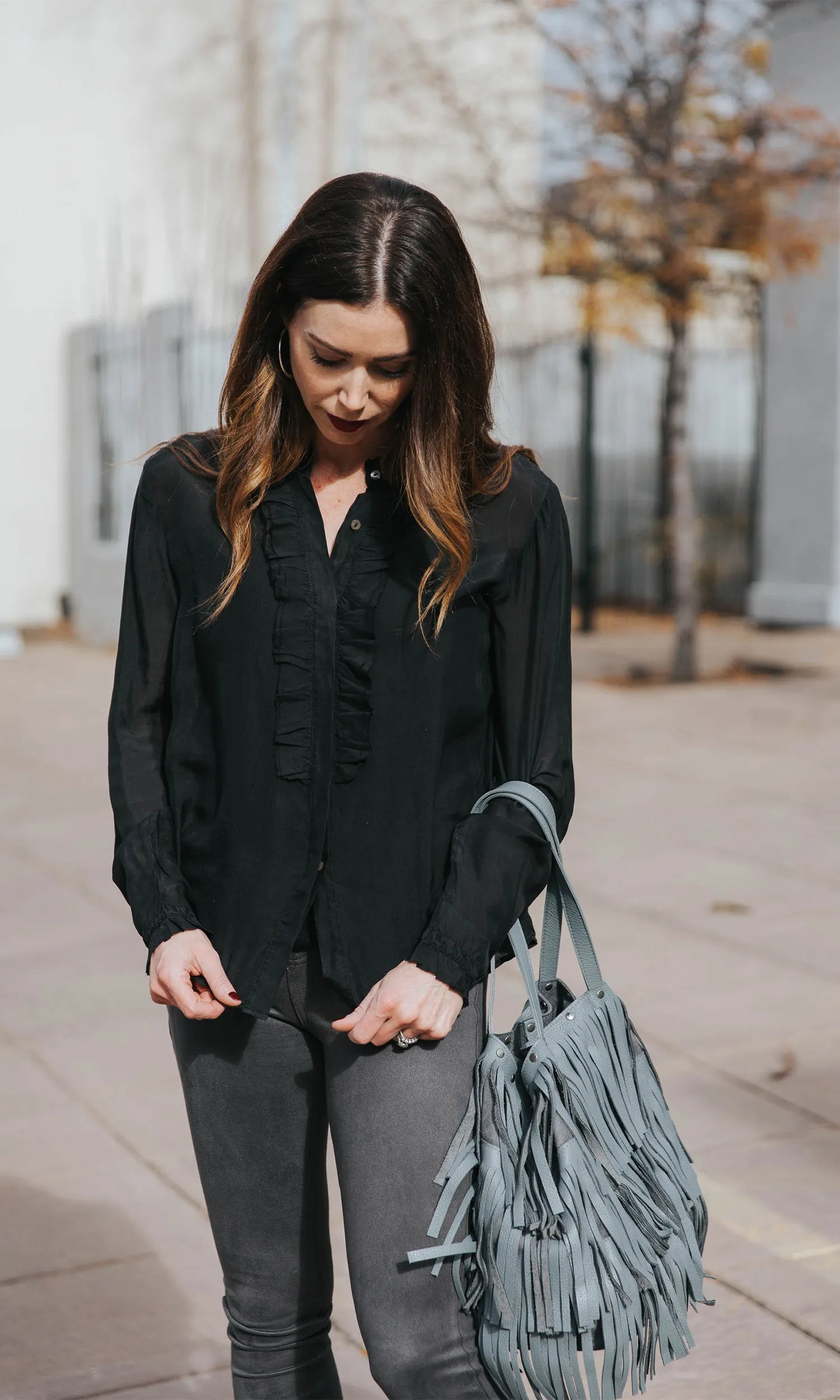 Velvet by Graham & Spencer Willow Silk Ruffle Front Blouse