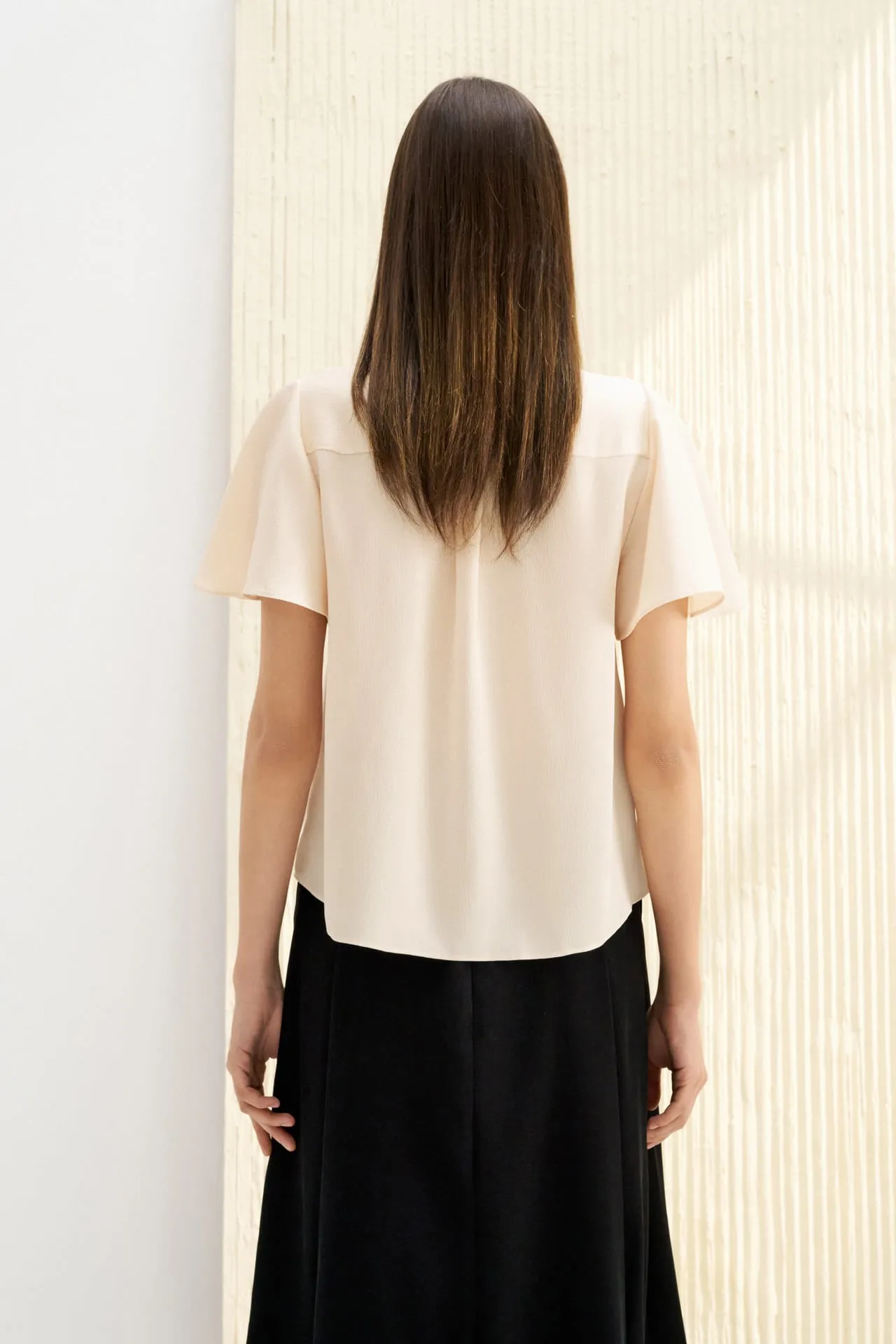 Wavy Sleeves Shirt Collar Blouse