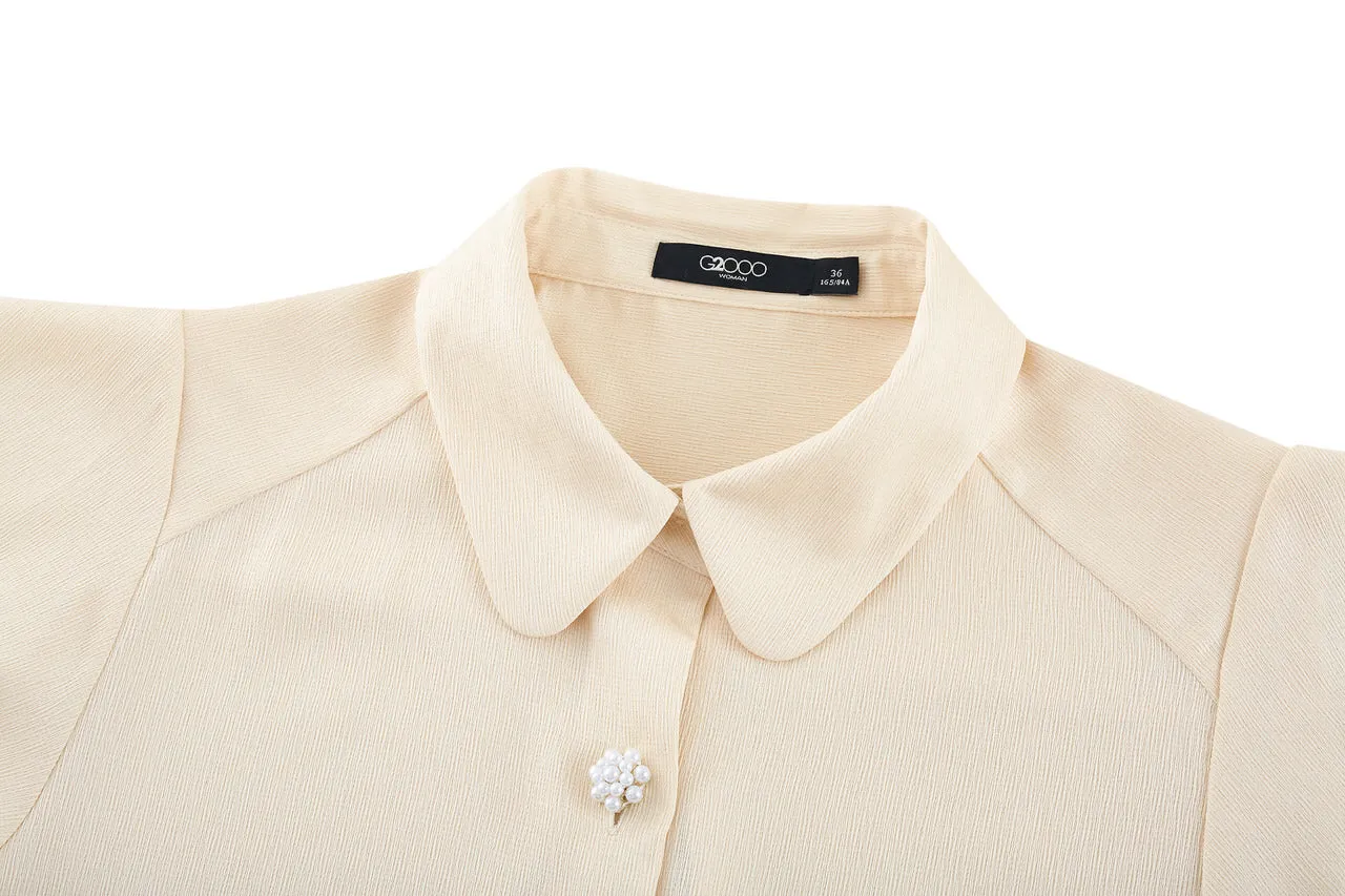 Wavy Sleeves Shirt Collar Blouse