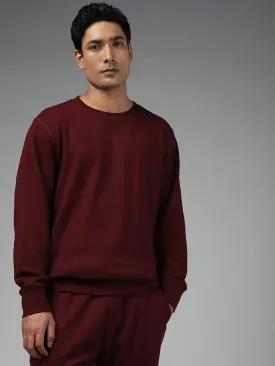 WES Lounge Solid Wine Ribbed Relaxed-Fit Sweatshirt