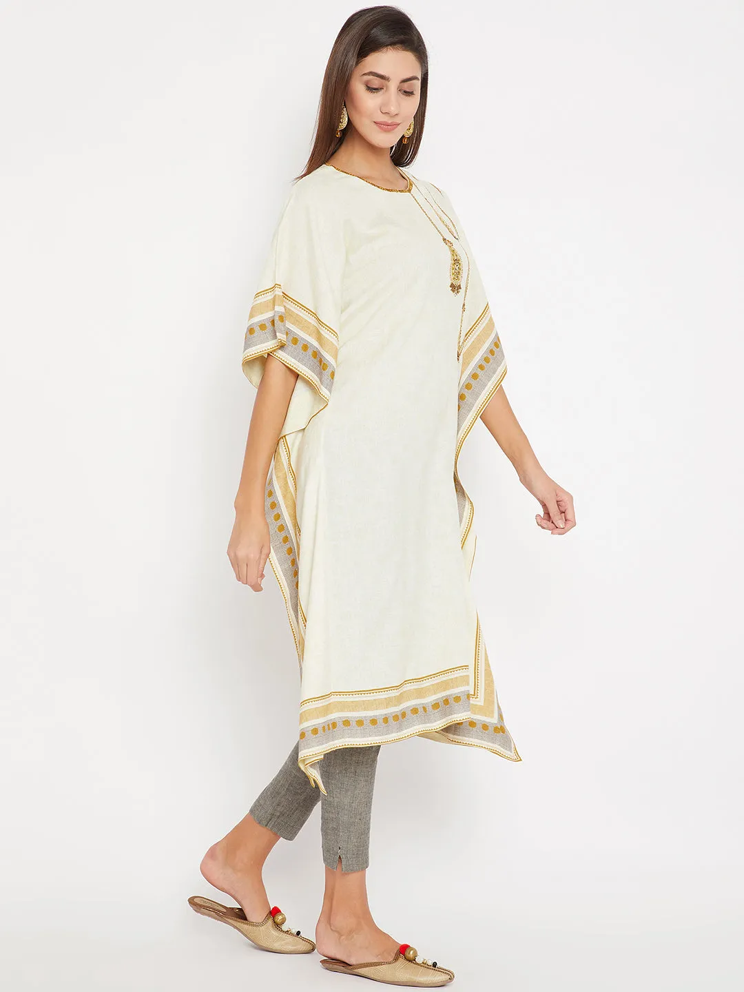 White Embroidered Daywear Kaftan Kurta