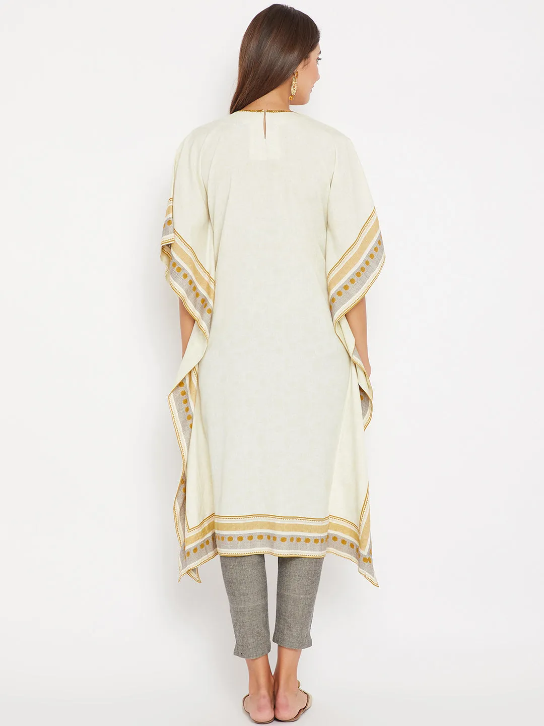 White Embroidered Daywear Kaftan Kurta