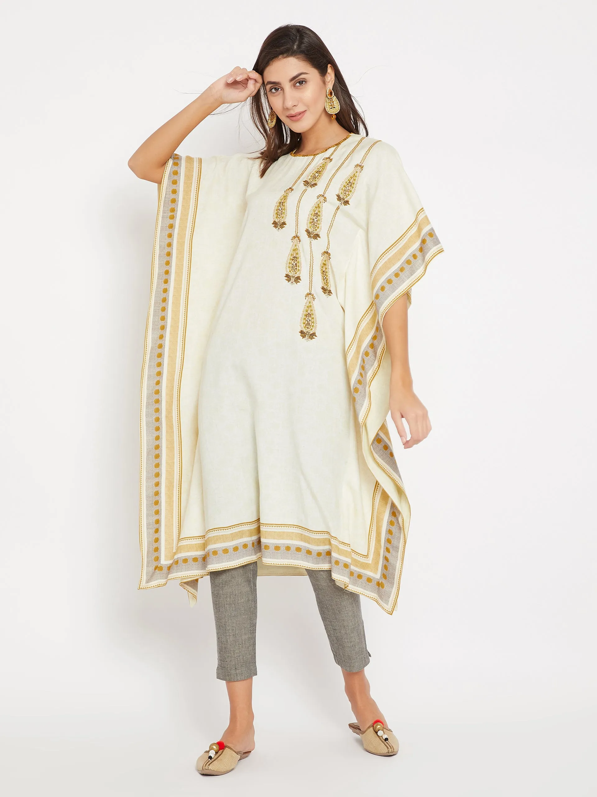 White Embroidered Daywear Kaftan Kurta