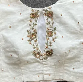 White Golden Elegance: Handcrafted Elzara Silk Blouse