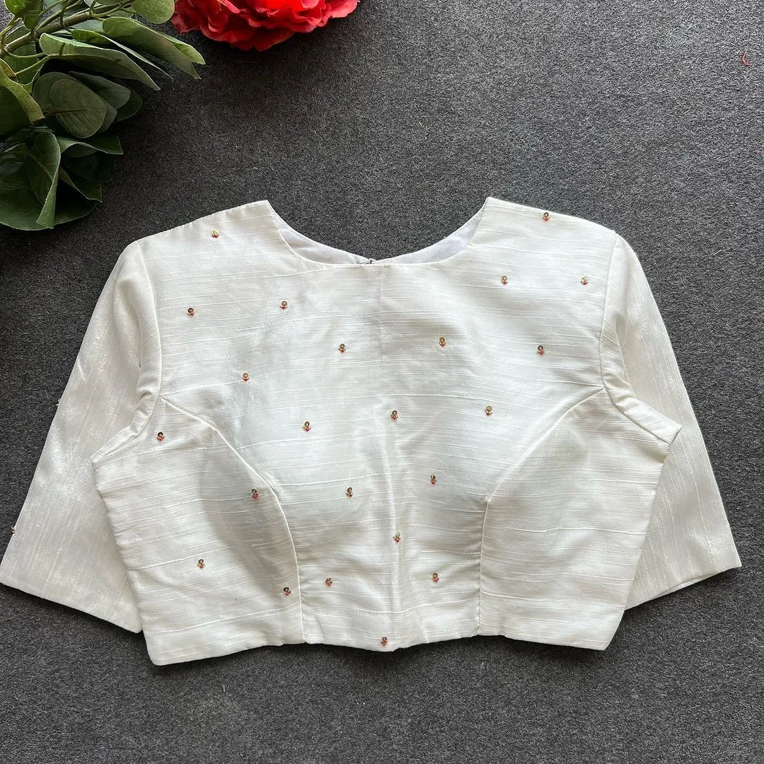 White Golden Elegance: Handcrafted Elzara Silk Blouse