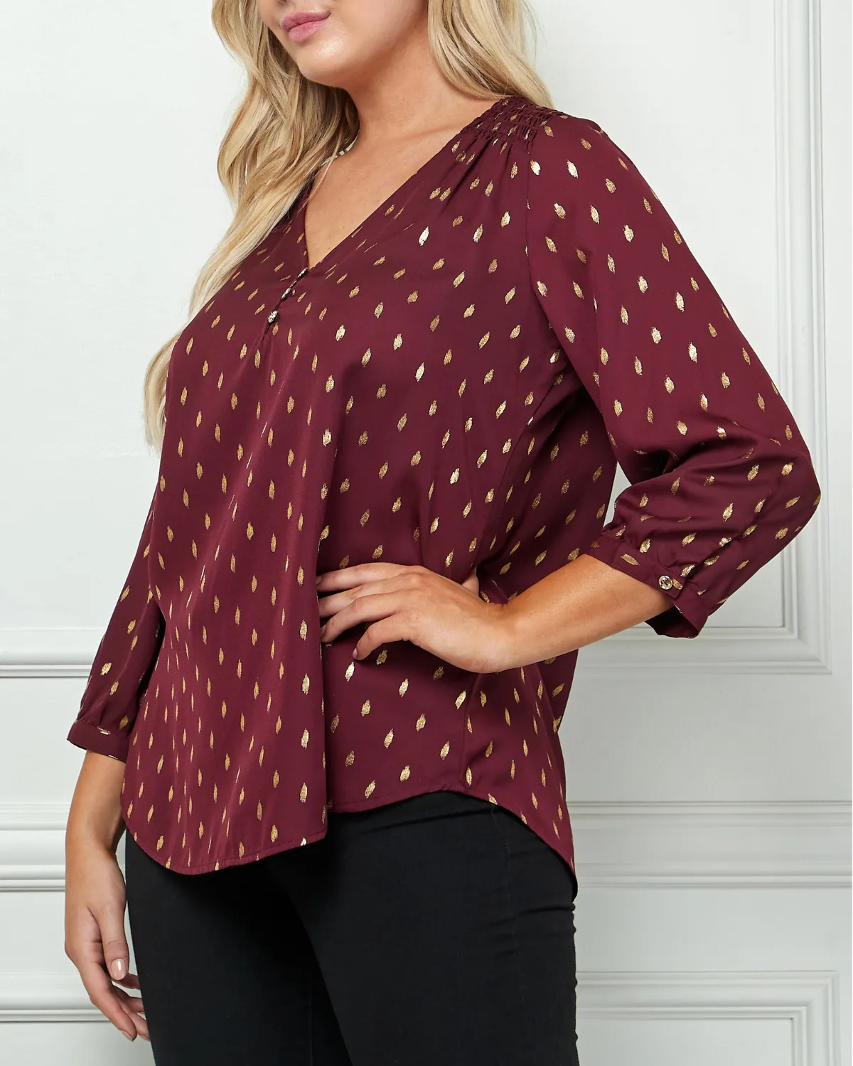 Winslow Plus Size V-Neck Dash Foil Blouse - G2226100fx