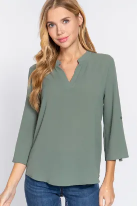 Women's 3/4 Roll Up Slv Woven Blouse