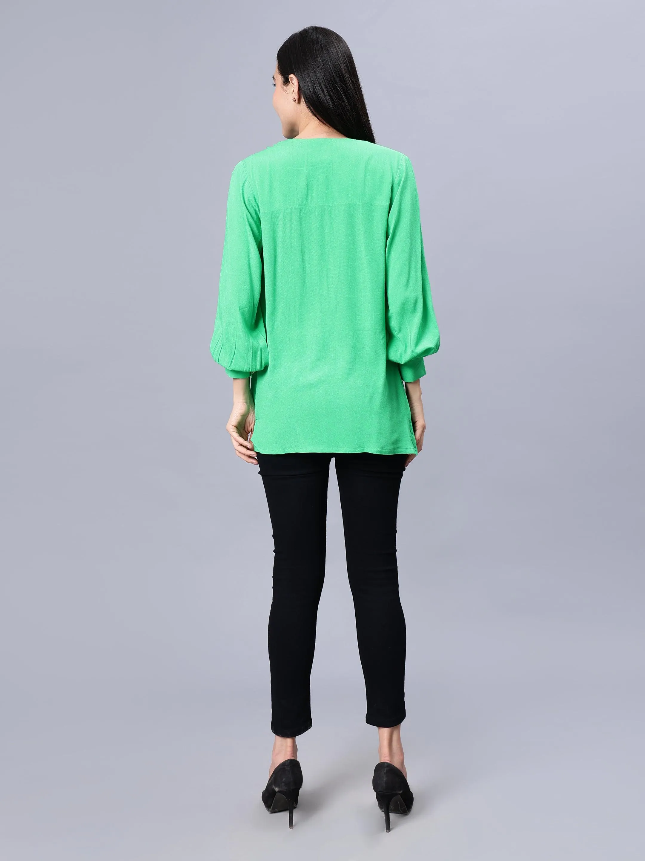 Women's Casual Green Longline Top - Stylish, Woven, and Comfortable