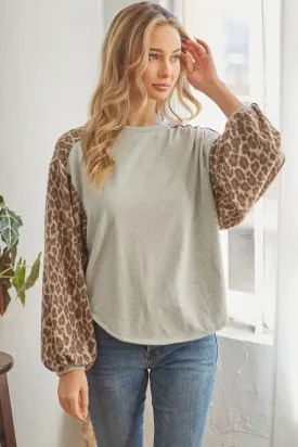 Women's Leopard Solid Long Sleeve Top