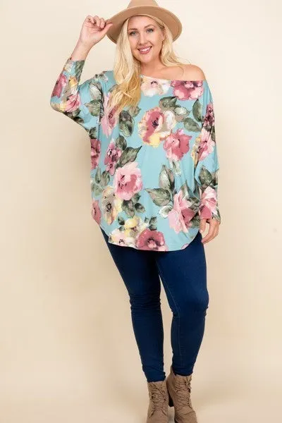 Women's Plus Size Floral Printed Venezia One Shoulder Fashion Top