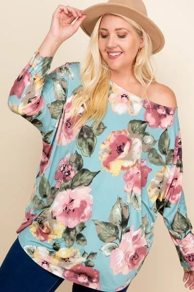 Women's Plus Size Floral Printed Venezia One Shoulder Fashion Top