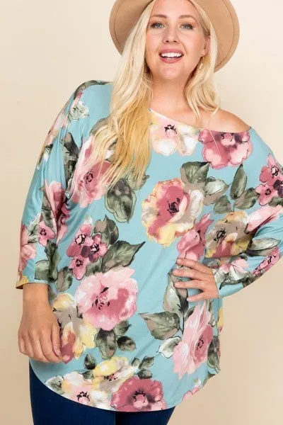 Women's Plus Size Floral Printed Venezia One Shoulder Fashion Top