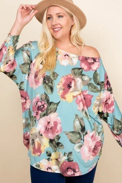 Women's Plus Size Floral Printed Venezia One Shoulder Fashion Top