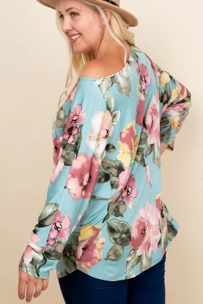 Women's Plus Size Floral Printed Venezia One Shoulder Fashion Top