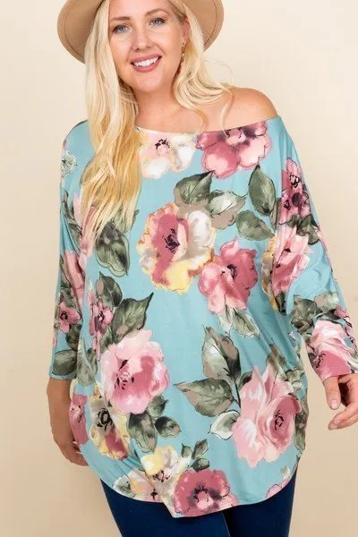 Women's Plus Size Floral Printed Venezia One Shoulder Fashion Top