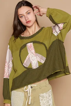 Women's POL Long Sleeve Cut Sew Peace Emblem Top