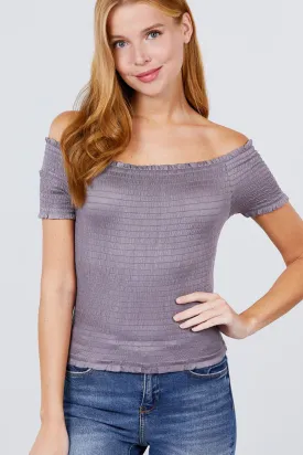 Women's Short Sleeve Off The Shoulder Smocked Rayon Spandex Top