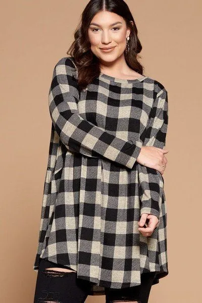 Women's Soft Knit Buffalo Plaid Tunic Top