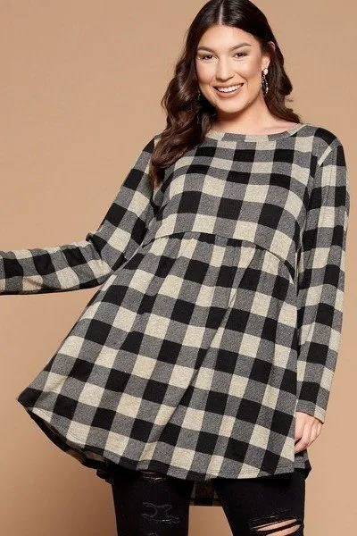 Women's Soft Knit Buffalo Plaid Tunic Top