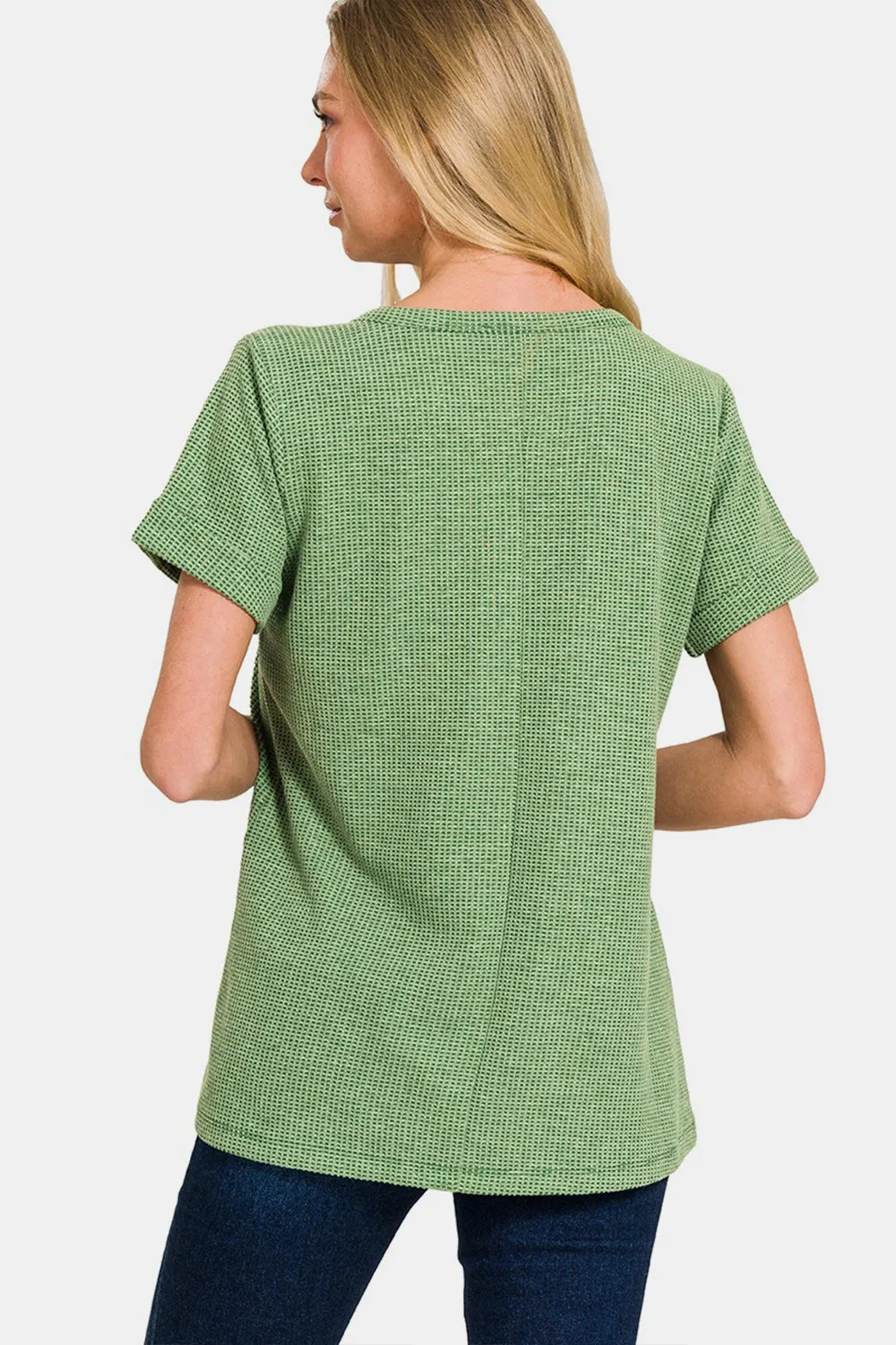 Women's Zenana Waffle Notched Short Sleeve T-Shirt