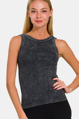 Zenana 2 Way Neckline Washed Ribbed Cropped Tank