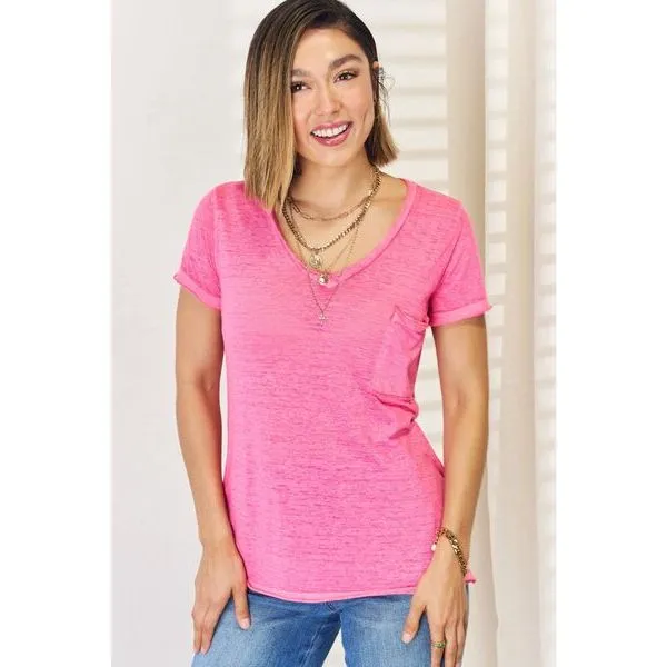 Zenana V-Neck Short Sleeve Slit T-Shirt