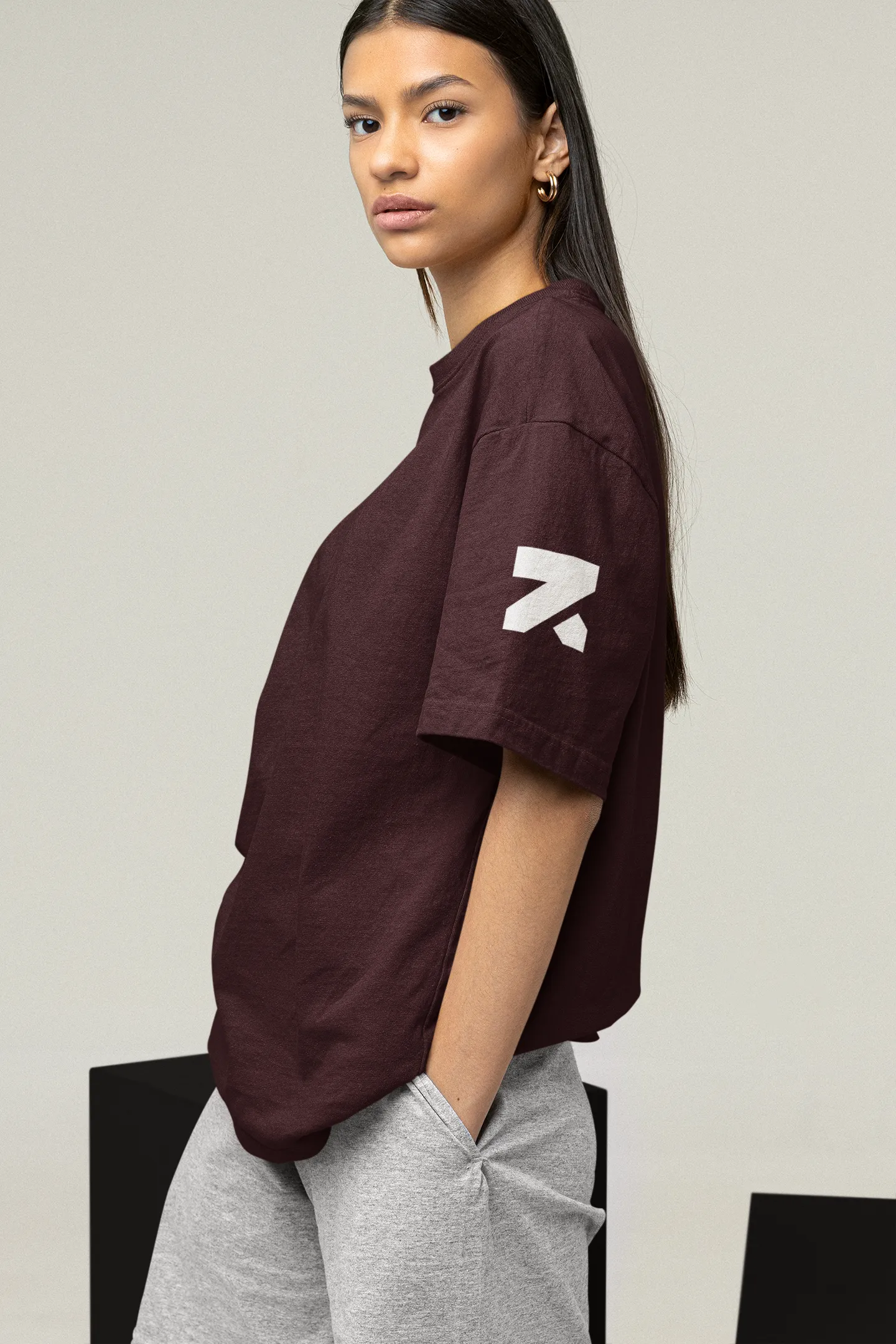 Zymrat Sleeve Printed Oversized Ribbed Neckline Drewberry Tshirt